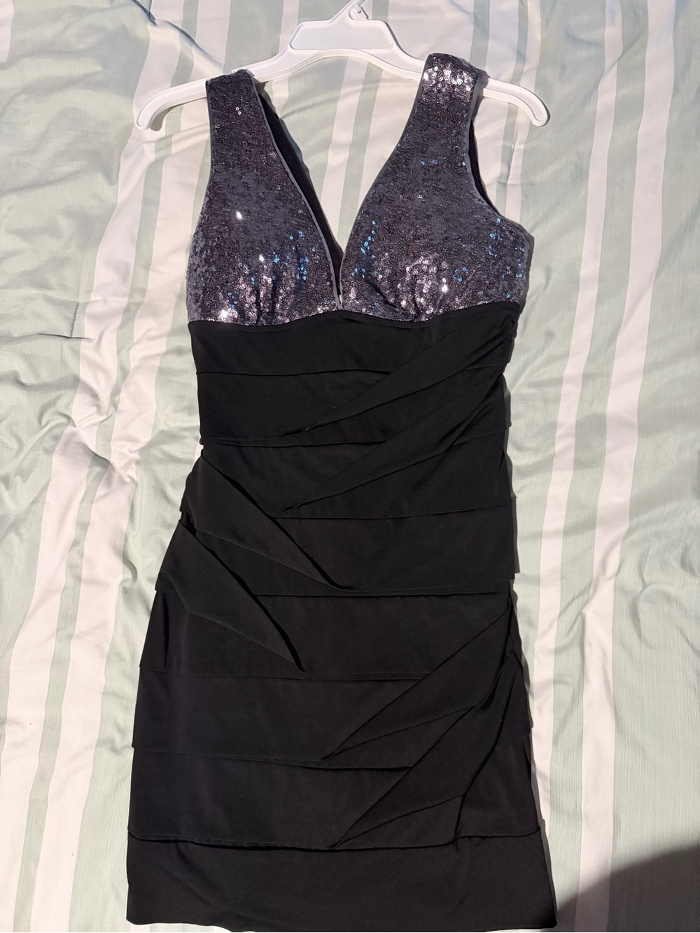 Body Central Black Mini Dress with Sequin Silver Bodice